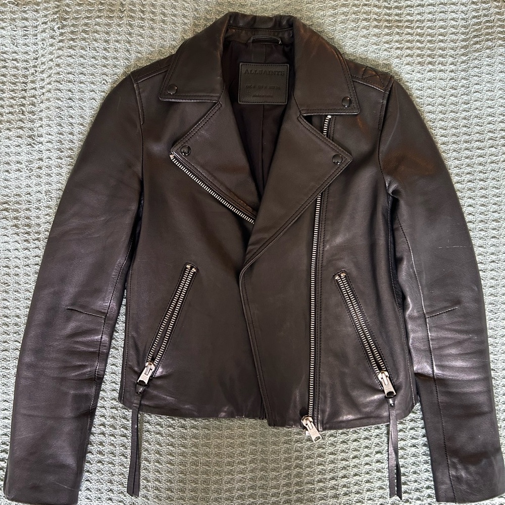All Saints Dalby black leather jacket US size 2.
